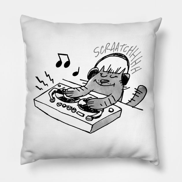 DJ Kitty scratch Pillow by MankySock