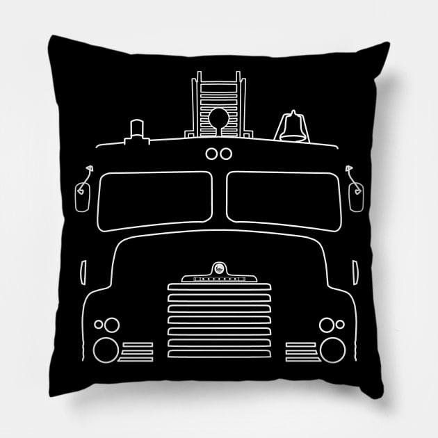 Bedford Green Goddess pump fire engine outline graphic (white) Pillow by soitwouldseem