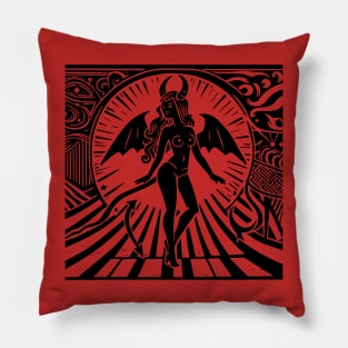 Lino Cut Devil Girl Pillow