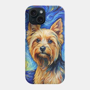 Yorkshire Terrier Dog Breed Painting in a Van Gogh Starry Night Art Style Phone Case