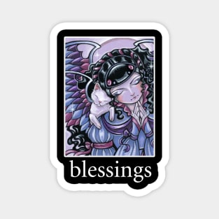 Angel and Kitten Lavender #1 - Quote - Blessings - White Outlined Version Magnet