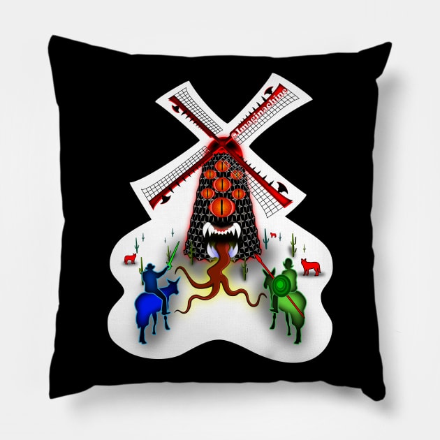 Quixote and Panza Prepare for Battle! Pillow by imaginachine
