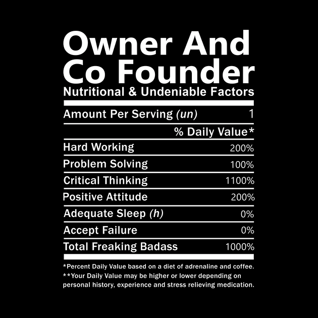 Owner And Co Founder T Shirt - Nutritional and Undeniable Factors Gift Item Tee by Ryalgi