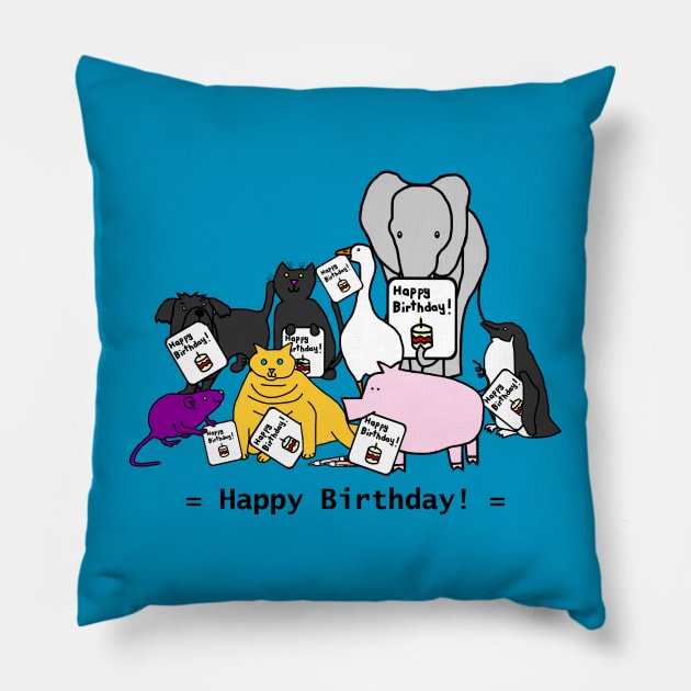 Happy Birthday from these Cute Animals Pillow by ellenhenryart