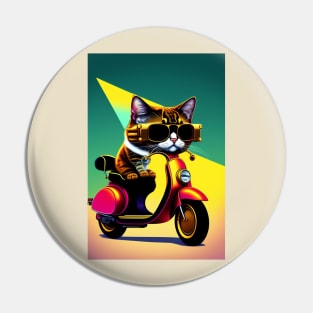 Cute Cats Riding Vespa with Sunglasses Pin