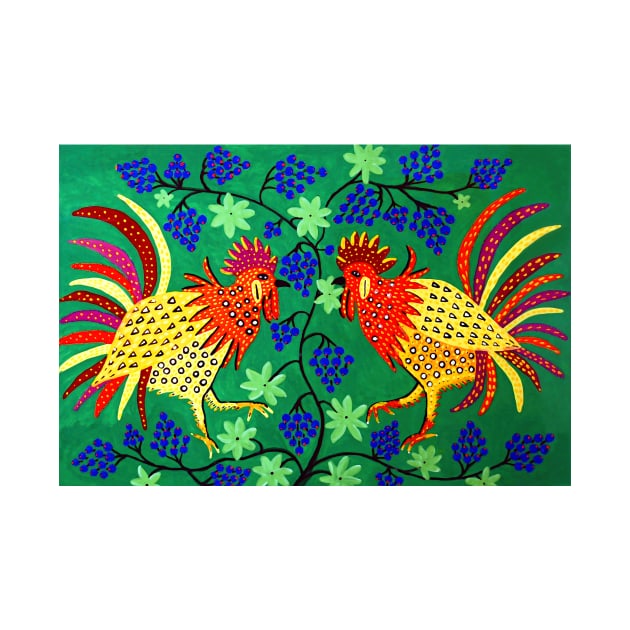 Maria Prymachenko, Roosters, Famous Ukrainian Painter, Art Print, Ukrainian Folk Art, Марія Приймаченко, Півні by ZiggyPrint