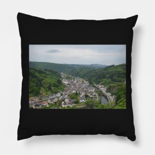 A town tucked in the mountains Pillow
