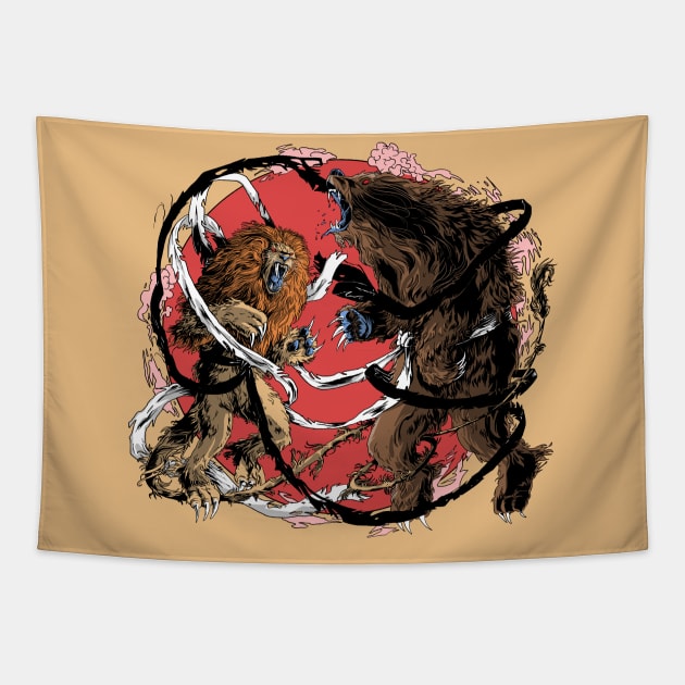 Lion Vs Bear Tapestry by TomiAx