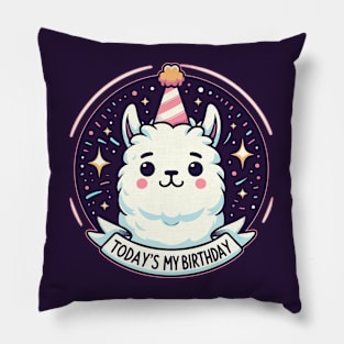 Kawaii Llama Alpaca Today Is My Birthday Party Pillow