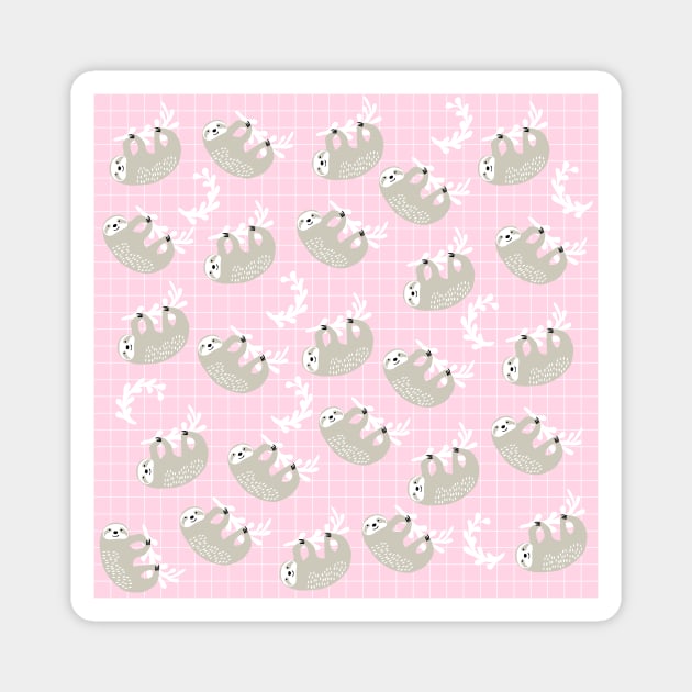 Cute Sloth Print on Pink Background Magnet by kapotka