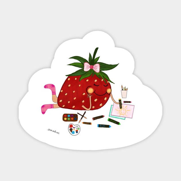 Strawberry  girl coloring sticker Magnet by SanMade