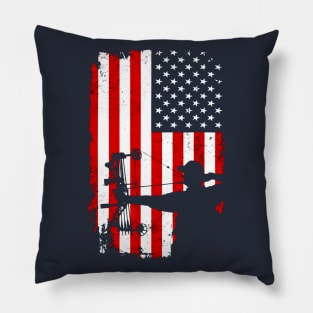 Archery Hunting Bow Hunter American Flag Pillow