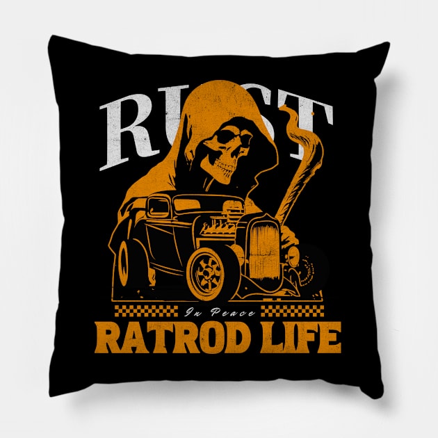 Rust In Peace RatRod Life Pillow by ArtisticRaccoon