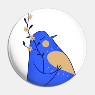 Blue love bird with yellow flowers for Ukraine Pin
