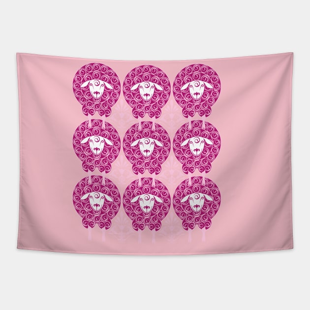 Nine pink sheep Tapestry by vjvgraphiks