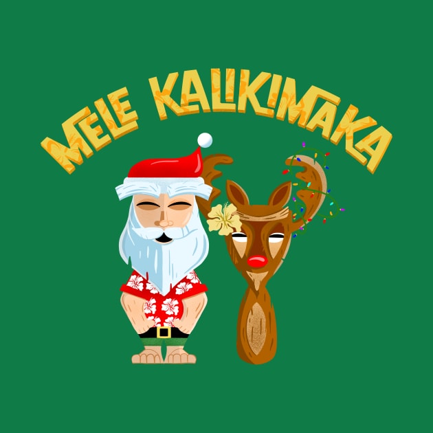 Mele Kalikimaka Tiki Santa Clause and Reindeer Funny Hawaiian Christmas by ksrogersdesigns