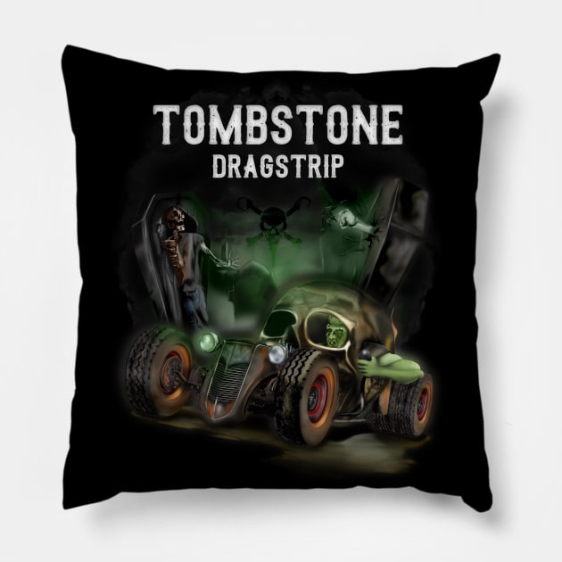 Rat Rod Tombstone Dragstrip Pillow by hardtbonez