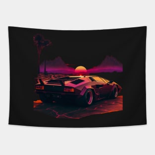 Lamborghini Countach 1974 synthwave sunset Tapestry