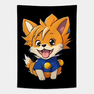 Adorable Cartoon Dog in Goku Style Tapestry