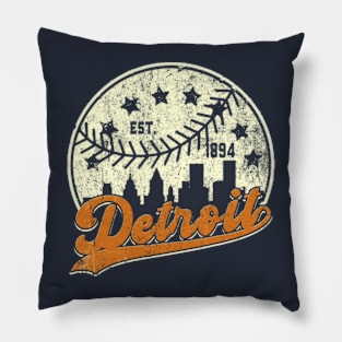 Distressed Detroit Downtown Skyline Baseball Pillow