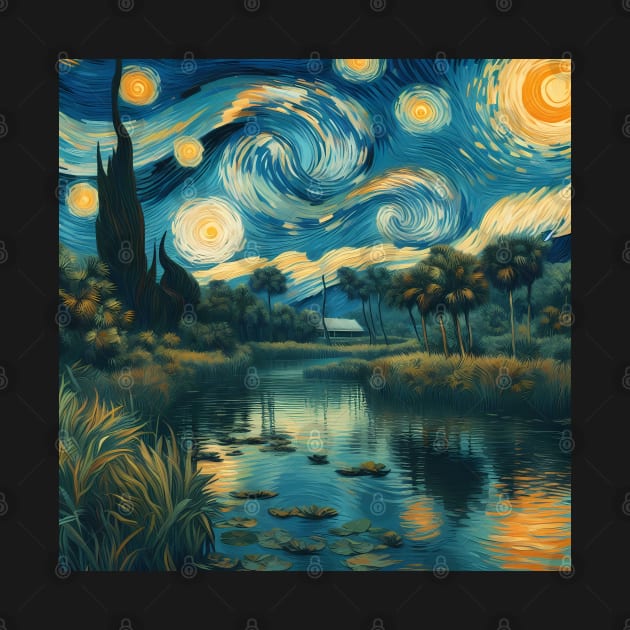 Everglades, Florida, USA, in the style of Vincent van Gogh's Starry Night by CreativeSparkzz