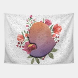 Woman with flowers as a pattern and white background Tapestry