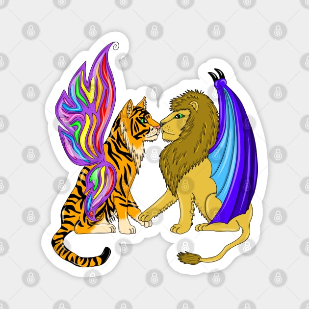 lion and Tiger with wings Magnet by MelanieJeyakkumar