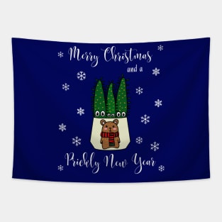 Merry Christmas And A Prickly New Year - Eves Pin Cacti In Christmas Bear Pot Tapestry