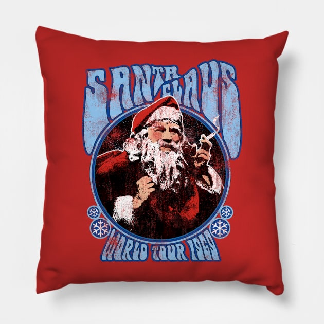 Smoking Santa Claus World Tour 1969 Vintage Woodstock Christmas Concert Pillow by DeadMonkeyShop