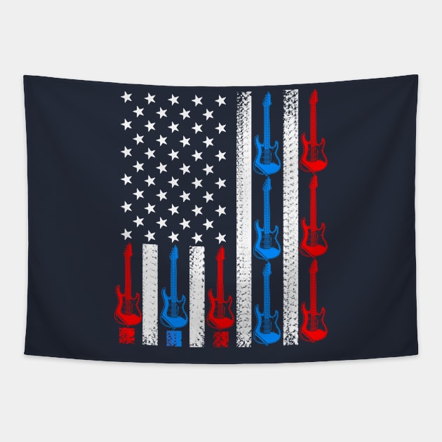 US American Flag Guitar 4th of July Patriotic Guitarist Tapestry by Fox Dexter