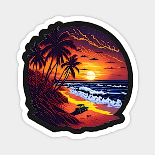 majestic vibrant color magnificent sunset beach Magnet