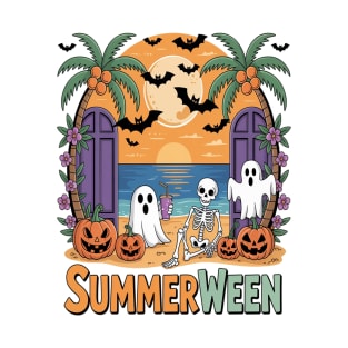 Summerween Skeleton Beach Party Halloween T-Shirt