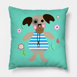 Cute dog with flowers art print. Pillow