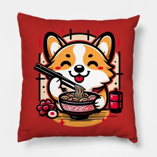 Corgi's Ramen Feast: Chopstick Master in Kawaii World Pillow