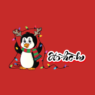 Penguin deer with Christmas lights - HO HO HO T-Shirt