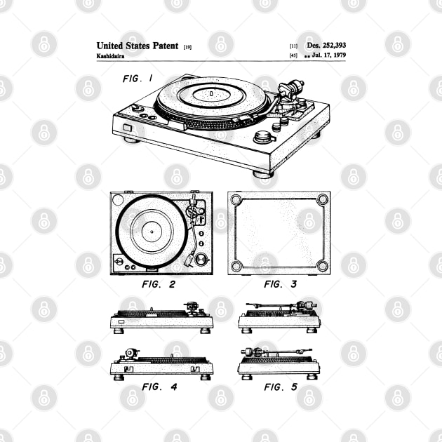 Vinyl Record Player Patent - Music Lover Bedroom Art - White by patentpress