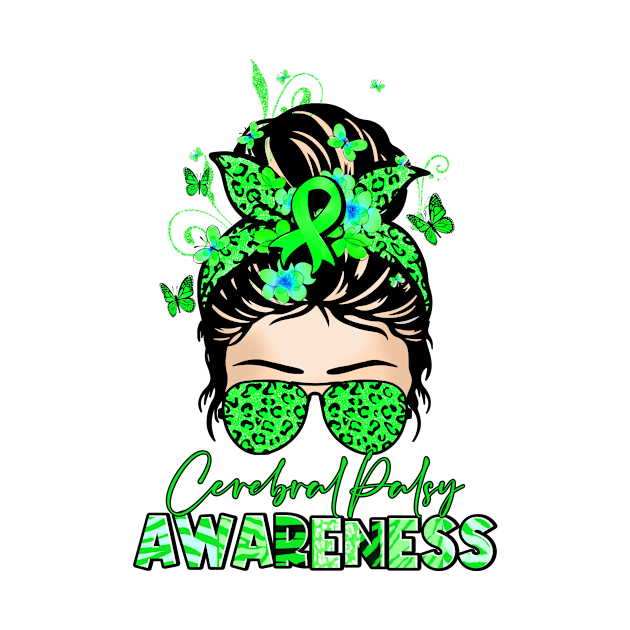 Cerebral Palsy Awareness Awareness - messy bun leopard ribbon
