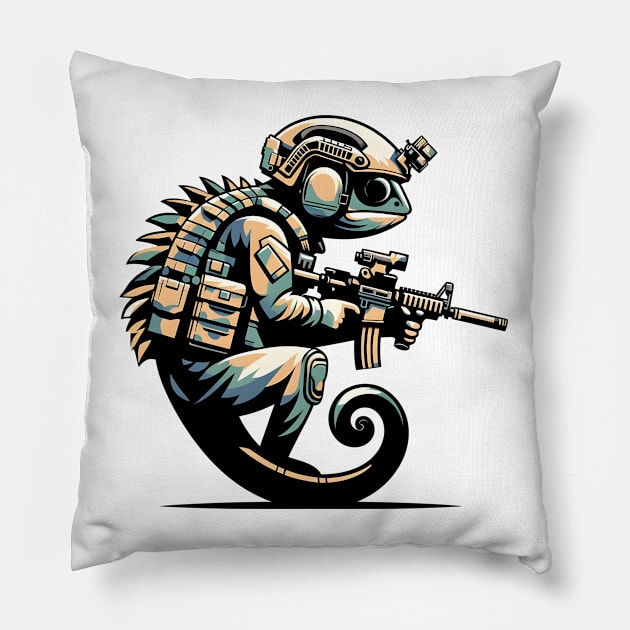 Tactical Cameleon Mastery Tee: Where Style Meets Stealth Pillow by Rawlifegraphic