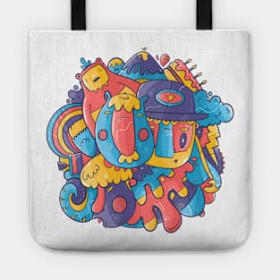 Cute Feeling Blue Doodle Tote