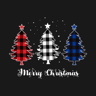 Merry Christmas Trees Red White Blue Plaid Xmas Gift T-Shirt