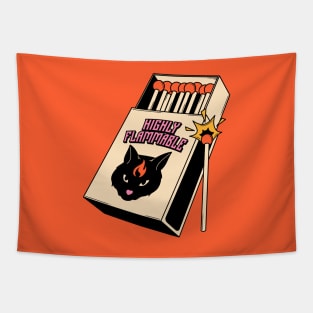 Highly Flammable Black Cat in orange Tapestry