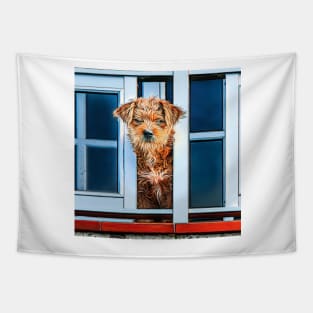 Dog on a balcony Tapestry