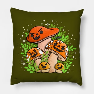 Jack-o-lantern Pumpkin Mushrooms for Halloween Pillow