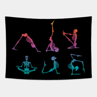 Funny Skeleton Yoga Poses Colorful Skeleton Fitness Tapestry