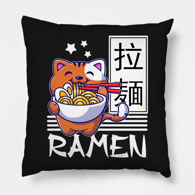 Cute Cat eating Ramen Pillow by PlusAdore