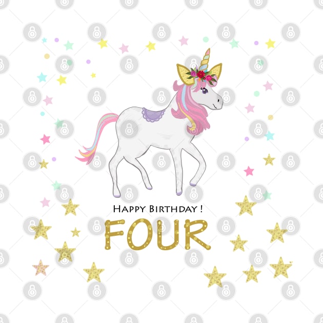 Fourth birthday candle. Four. Unicorn Birthday invitation. Party invitation greeting by GULSENGUNEL