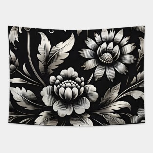 Silver Floral Illustration Tapestry