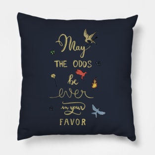 Hunger Games quality calligraphy - gold version - blue Pillow