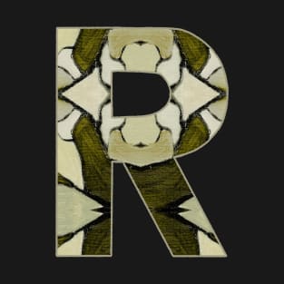 Letter R Monogram Initial Olive Green Pearl White Aesthetic Abstract Pattern Painting On Canvas T-Shirt