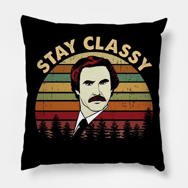 Ron Burgundy Stay Classy Vintage Pillow by Story At Dawn 